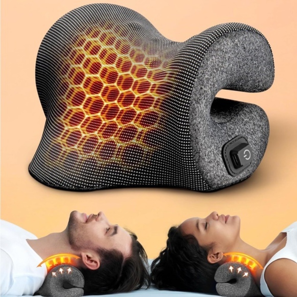Heated Neck Stretcher for Neck Pain Relief, Chiropractic Pillow for Neck